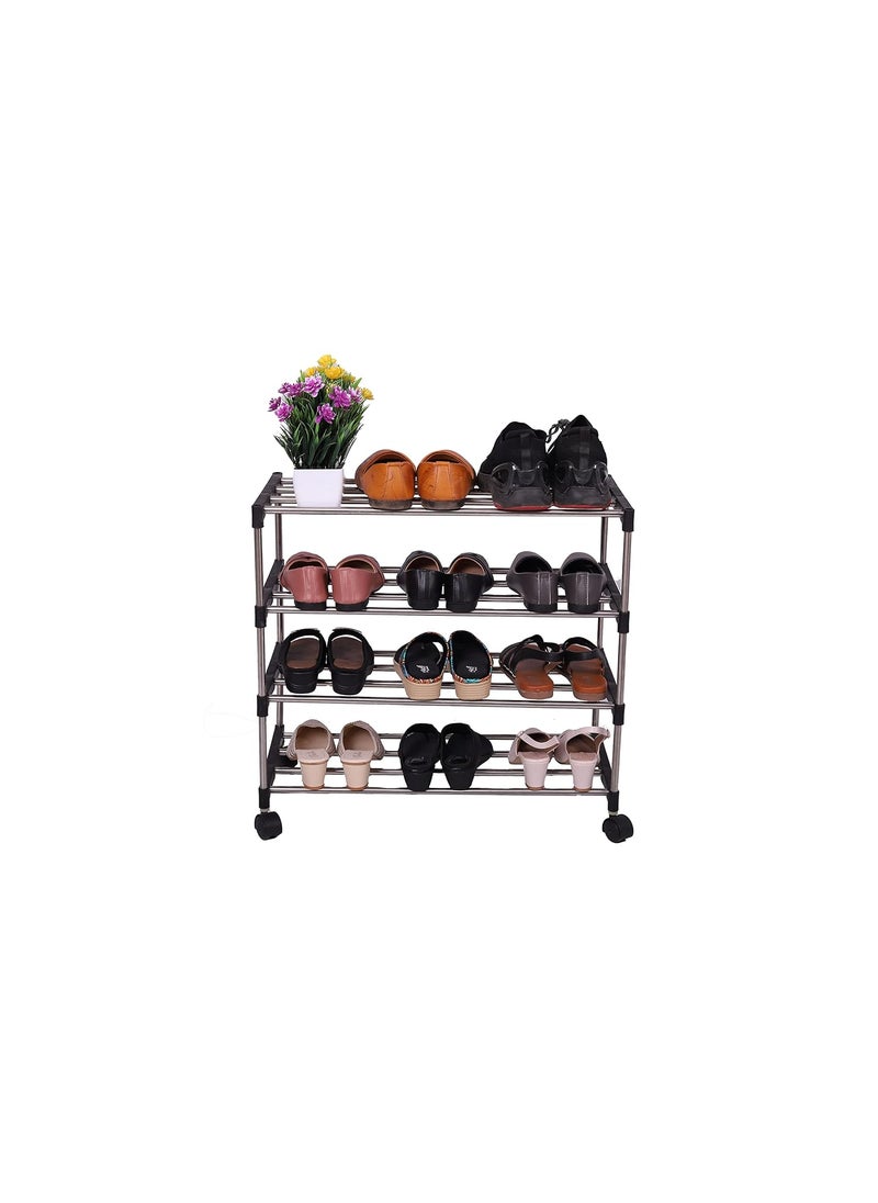 Three Secondz Three Secondz Shoe Rack Shoe Stand Shoe Cabinet Shoe Shelf with movable Wheels 4 Shelves Black  - Image 3