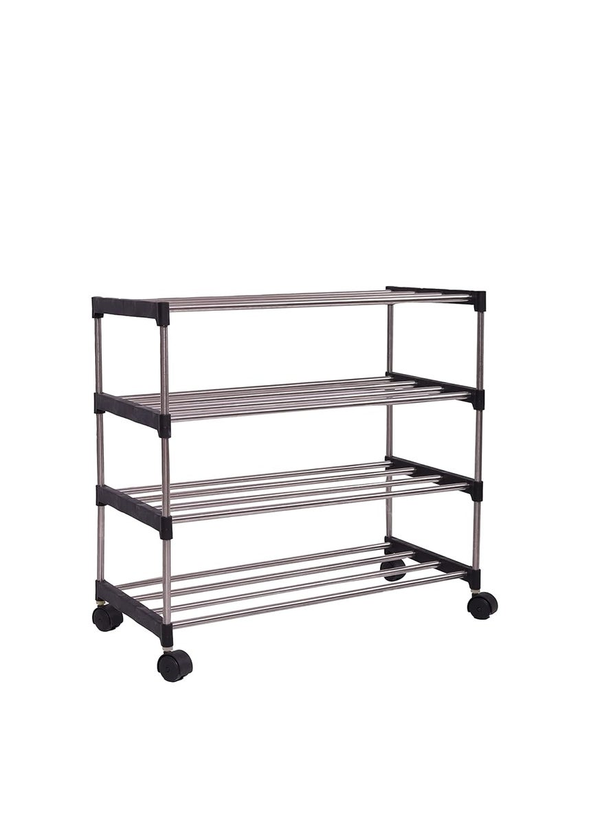 Three Secondz Three Secondz Shoe Rack Shoe Stand Shoe Cabinet Shoe Shelf with movable Wheels 4 Shelves Black  - Image 4