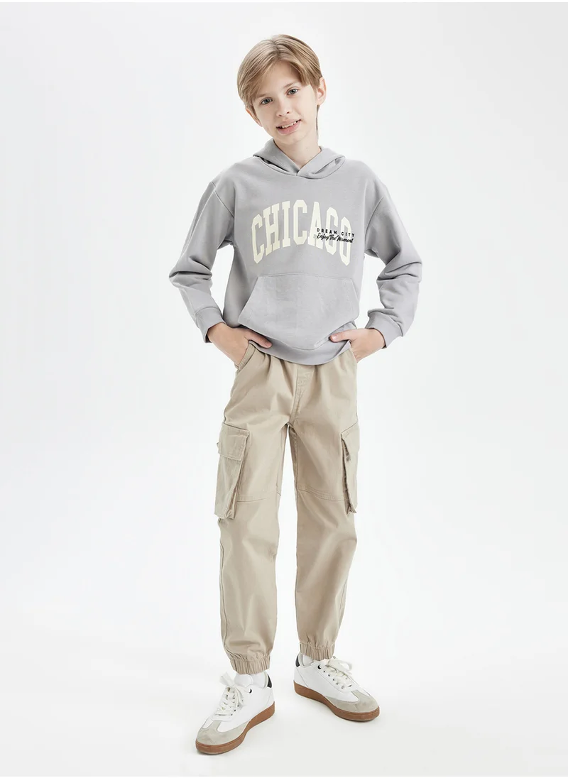 DeFacto Child Cargo Pants With Pockets, Drawstring Waist, And Elastic Cuffs (Jogger Style), Gabardine Fabric