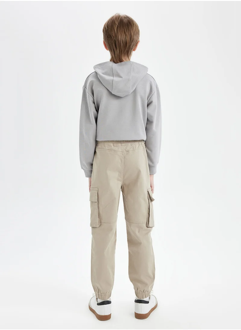 DeFacto Child Cargo Pants With Pockets, Drawstring Waist, And Elastic Cuffs (Jogger Style), Gabardine Fabric