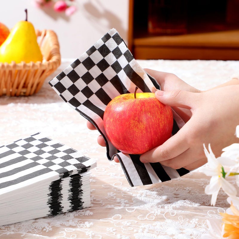 Moinchore Moinchore 200 Pcs Black and White Decorative Paper Hand Towel for Bathroom 2 Ply Disposable Hand Towels Disposable Guest Towels for Kitchen Checkered Guest Napkins for Baby Shower Party Supplies - Image 4