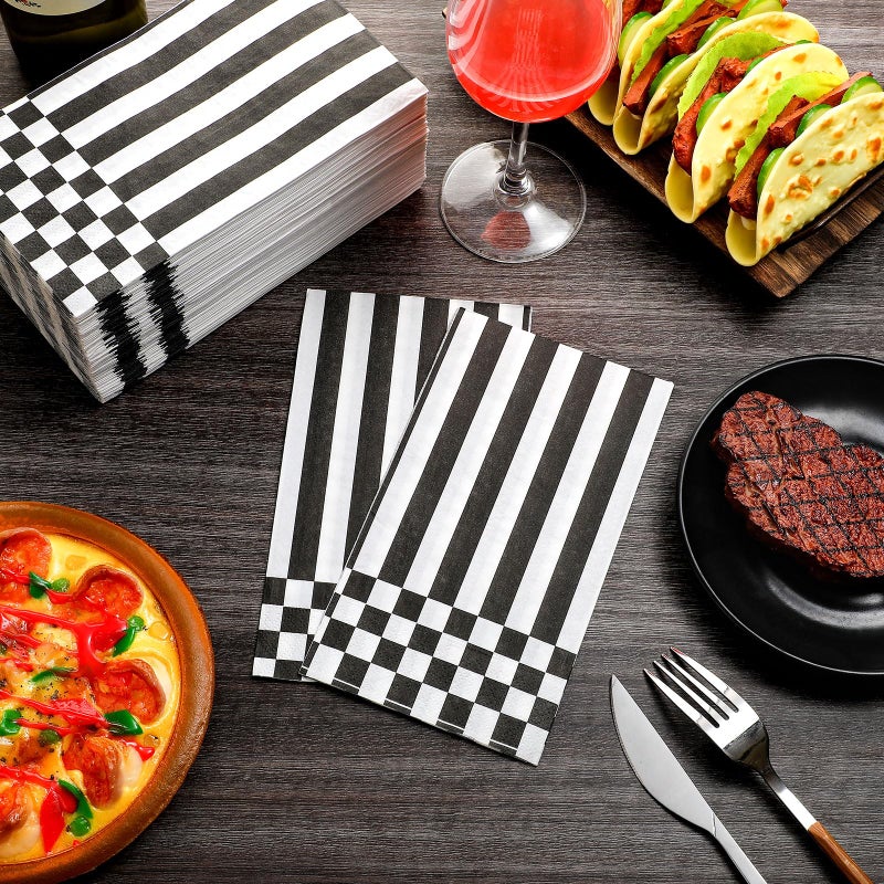 Moinchore Moinchore 200 Pcs Black and White Decorative Paper Hand Towel for Bathroom 2 Ply Disposable Hand Towels Disposable Guest Towels for Kitchen Checkered Guest Napkins for Baby Shower Party Supplies - Image 2