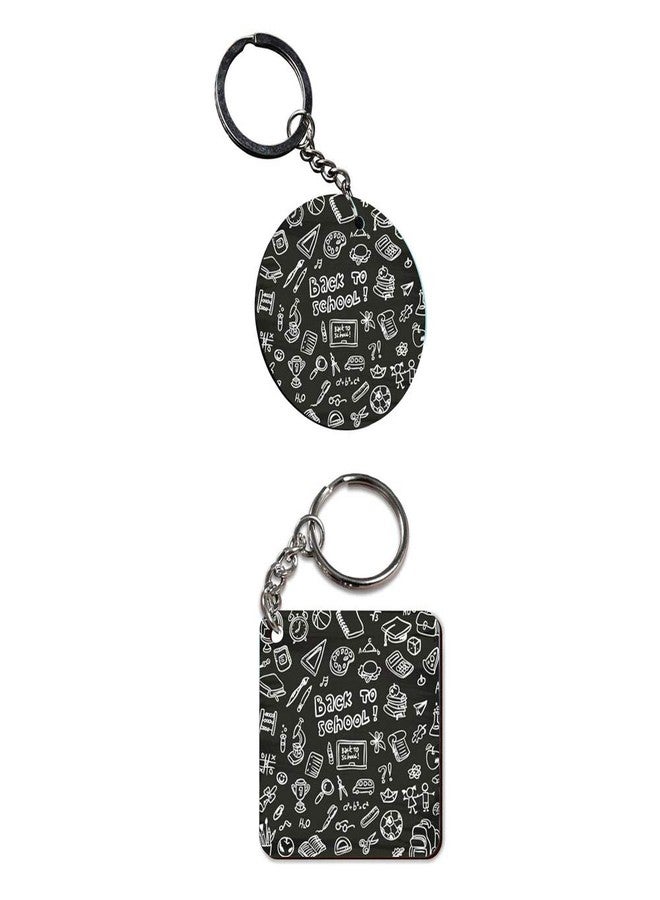 Plan To Gift Set of 2 | Circle & Square Shape Printed Wooden Keychains Back to School Board | Circle & Square Shape keyrings | Circle & Square Shape Keychains| Printed keyrings - Image 1