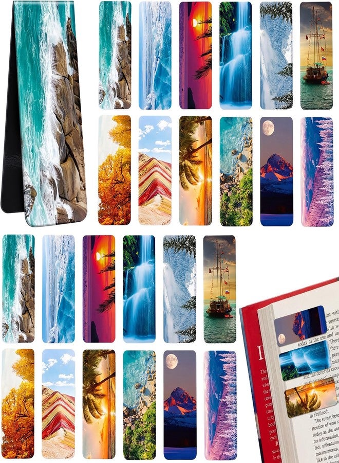 Tenare 24 Pcs Magnetic Bookmarks 12 Styles Magnet Page Markers Assorted Landscape Bookmarks Clips for Reading Double Side Cute Bookmark for Women Men Students Teachers Birthday Gifts Supplies - Image 1