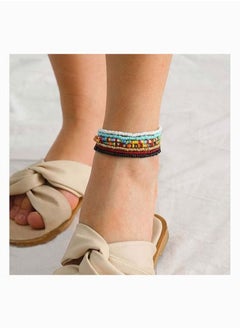 Multilayered Women Anklets,  Women Ankle Bracelets Beaded Bracelet Elastic Foot and Hand Chain Jewelry, Personality Creative Anklet, Boho Handmade Beads Colorful (7Pcs, Set-1)