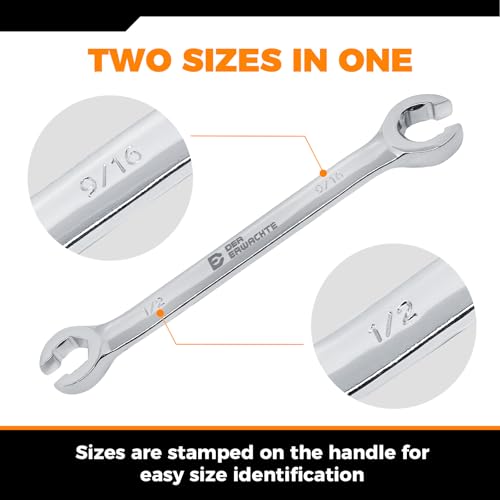 Der Erwachte 4-Piece Flare Nut Wrench Set - SAE Brake Line Wrench 1/4, 5/16, 3/8, 7/16, 1/2, 9/16, 5/8, 11/16-inch, Professional Offset Heads, Portable Organizer Pouch Included - Image 4