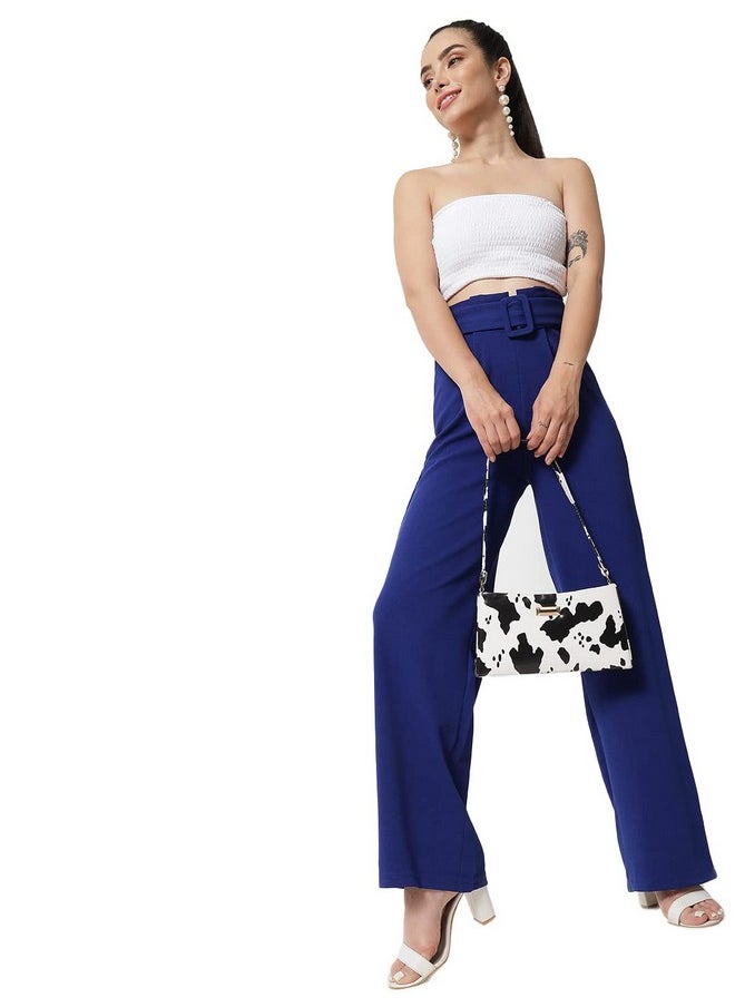 Kotty KOTTY Women Regular length Royal Blue Solid Trousers(Royal Blue,28)  - Image 4