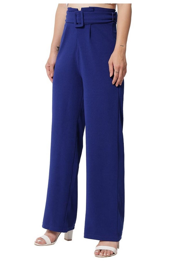 Kotty KOTTY Women Regular length Royal Blue Solid Trousers(Royal Blue,28)  - Image 2