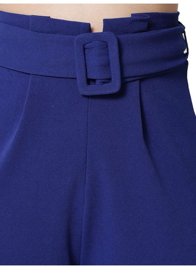 Kotty KOTTY Women Regular length Royal Blue Solid Trousers(Royal Blue,28)  - Image 3