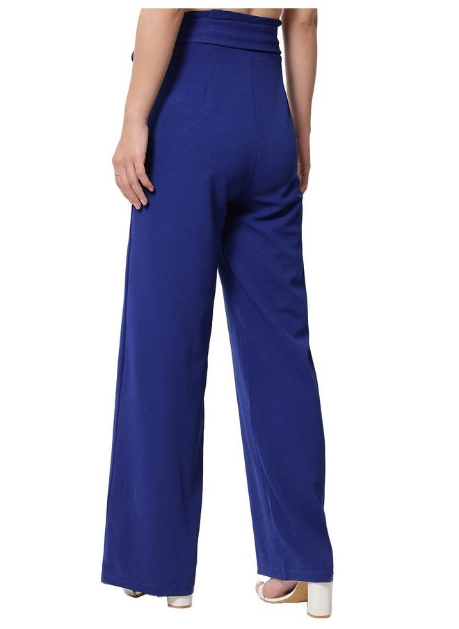 Kotty KOTTY Women Regular length Royal Blue Solid Trousers(Royal Blue,28)  - Image 5