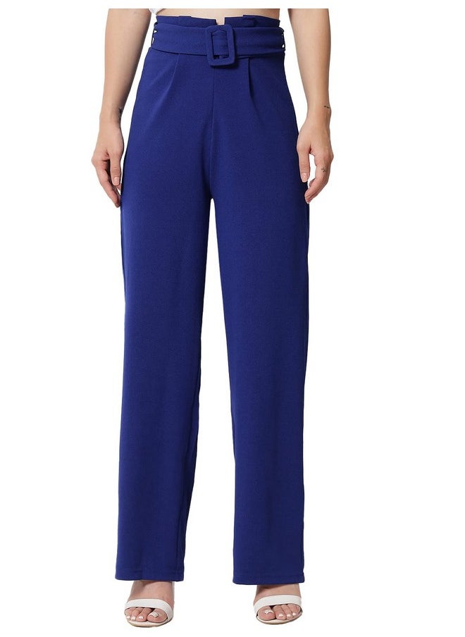 Kotty KOTTY Women Regular length Royal Blue Solid Trousers(Royal Blue,28)  - Image 1