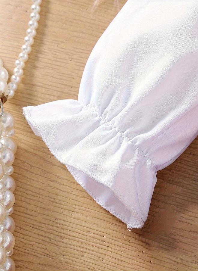 تايك تو طقم من بلوزة مزينة بكشكش وفيونكة مع بنطال واسع بكسرات - Image 5