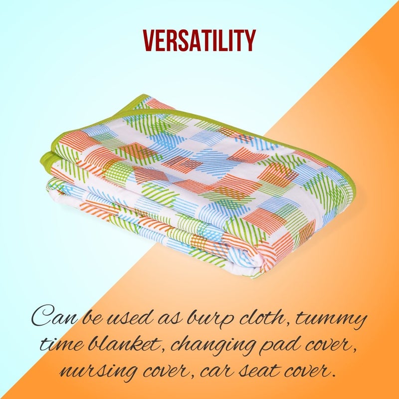 Wonder Wee 100% Cotton 6 Layer Super Soft Muslin Blanket for Kids Infant Size Lightweight & Comfortable Best for Newborn | Size 44" x 44" Inch XXL Size Unisex Wrapper Cloth(Green Square Lines) - Image 4