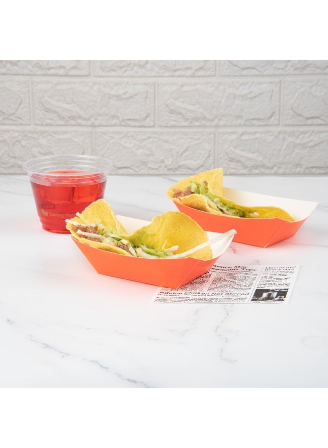 Restaurantware Bio Tek 6 Ounce Boat Paper Boats, 400 Disposable #40 Food Trays - PE Lining, Durable, Tangerine Food Baskets, For Concession Stands, Picnics, or Fairs, Stackable  - Image 3