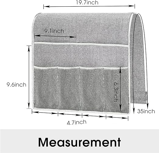 NIHSPRUHAY Sofa Caddy Organizer Remote Control Holder for Couch Recliner Cotton Non Slip Armrest Chair Caddie with 6 Grey Mesh Pocket Newspaper Storage for Tablet, Magazine, Phone, iPad,( Black ) - Image 5