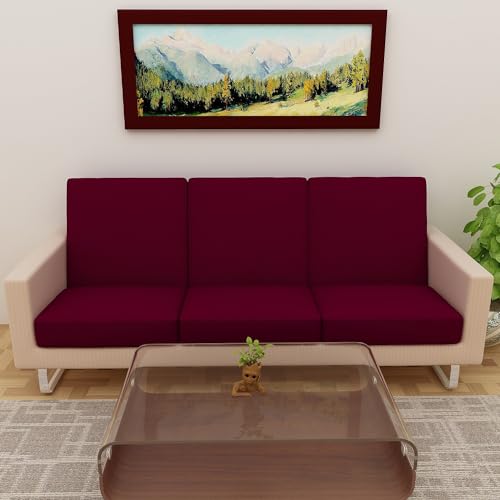 DREAM KING Terry Polycotton Sofa Seat Protector | Flexible | Elastic Stretchable | Sofa Cover | Sofa Protector Four Seater | Color- Maroon (Size: 23 inch X 23 inch) Pack of 6 - Image 1