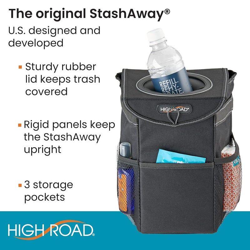 High Road StashAway Car Trash Can with Lid and Storage Pockets - Image 2