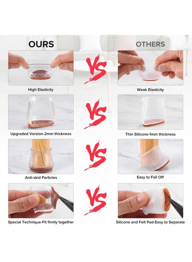Violibar Upgraded Silicone Chair Leg Floor Protectors for Hardwood Floors, Furniture Sliders, Felt Bottom Furniture Pads, Round&Square Cap Covers to Scratch and Reduce Noise, Transparent, 24pcs - Image 3