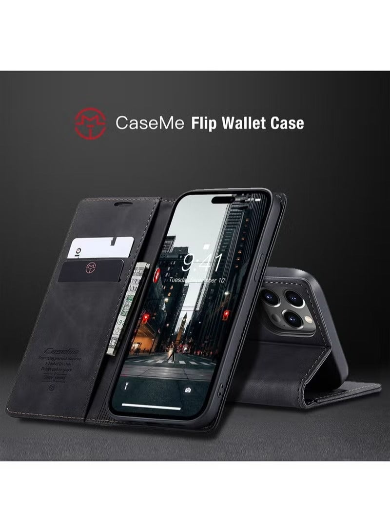 CaseMe iPhone 15 Pro Leather Case Wallet Flip Cover Card Slots Magnetic Closure Stand Phone Holder Function Fold Shockproof Protective Full Protection Anti-drop Anti-scratch Accessory For iphone 15 Pro - Image 4