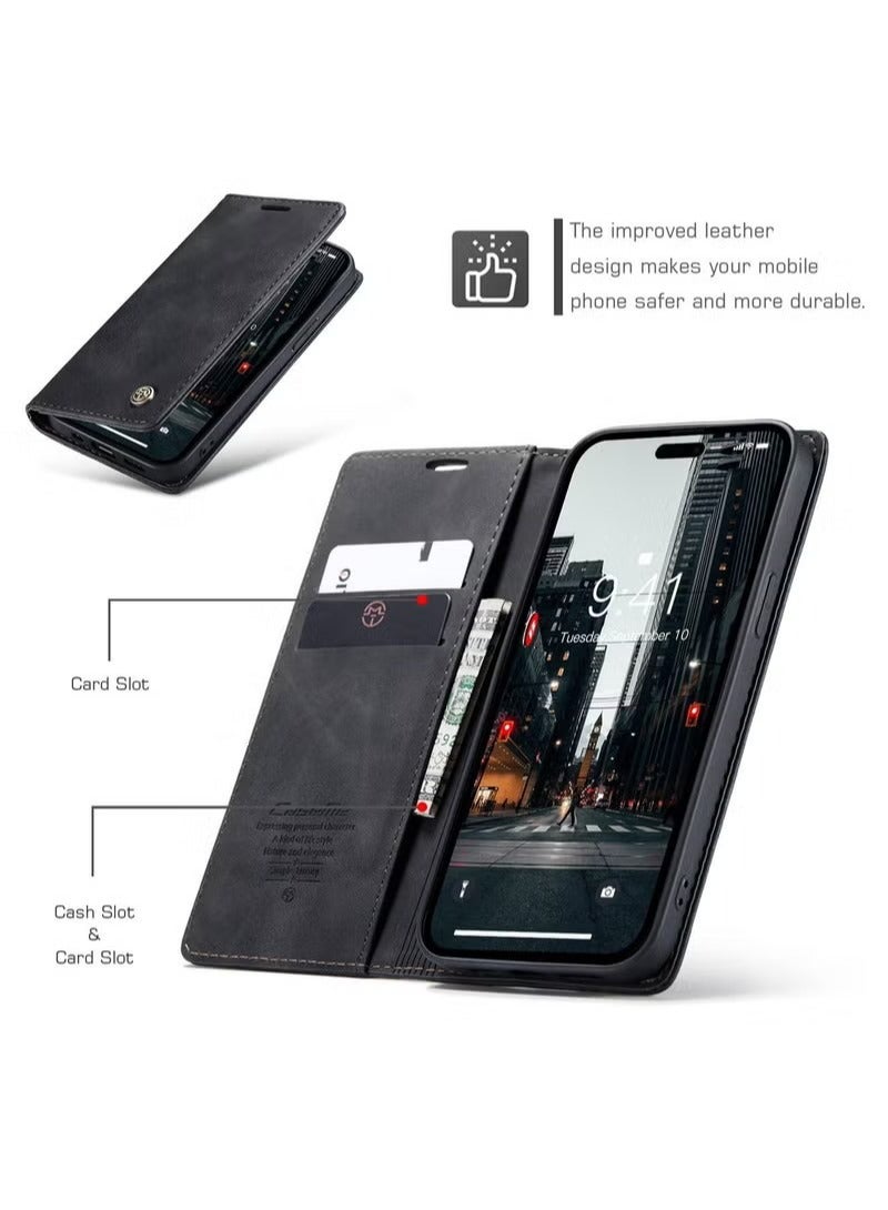 CaseMe iPhone 15 Pro Leather Case Wallet Flip Cover Card Slots Magnetic Closure Stand Phone Holder Function Fold Shockproof Protective Full Protection Anti-drop Anti-scratch Accessory For iphone 15 Pro - Image 2