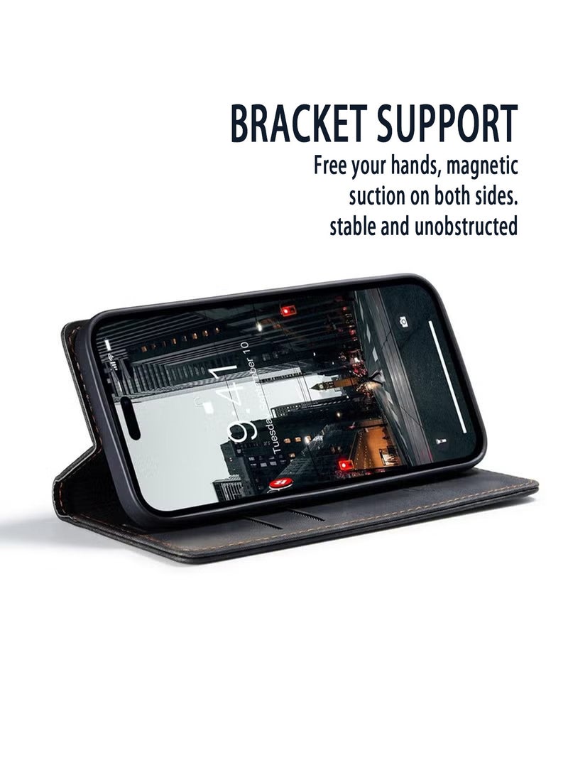 CaseMe iPhone 15 Pro Leather Case Wallet Flip Cover Card Slots Magnetic Closure Stand Phone Holder Function Fold Shockproof Protective Full Protection Anti-drop Anti-scratch Accessory For iphone 15 Pro - Image 3