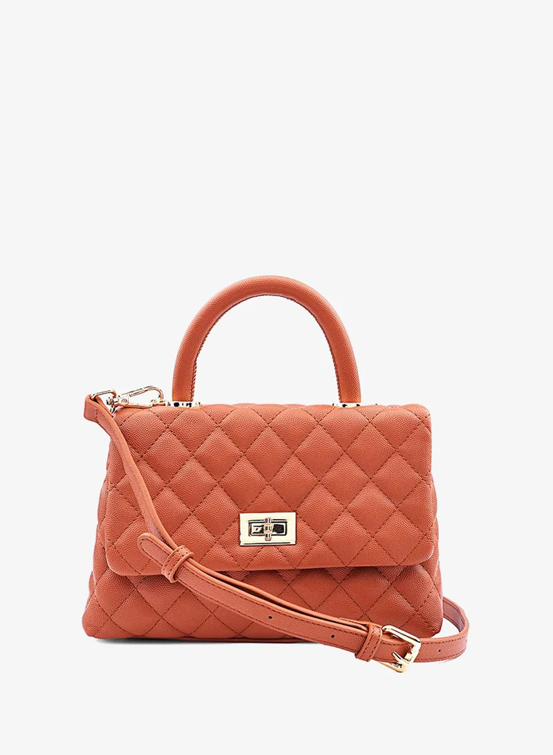 Cuple Women’s Quilted Top Handle Bag with Turn-Lock Closure