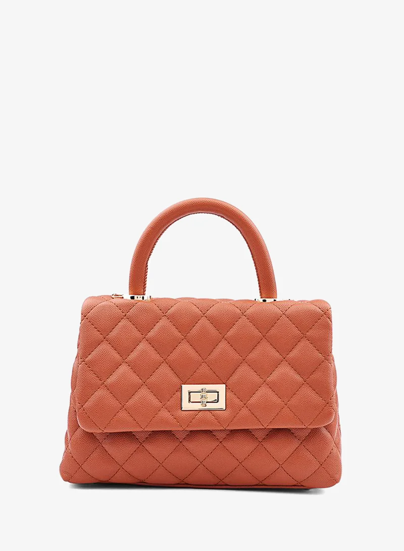 Cuple Women’s Quilted Top Handle Bag with Turn-Lock Closure