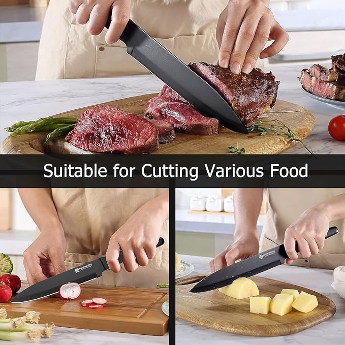 Shanya 3-Piece Premium Kitchen Knife Set with Colorful Floral Prints – Stainless Steel Sharp Blades, Comfortable Grip Handles, Multipurpose Chef Knives (Available in Multiple Shades) (Black) - Image 3