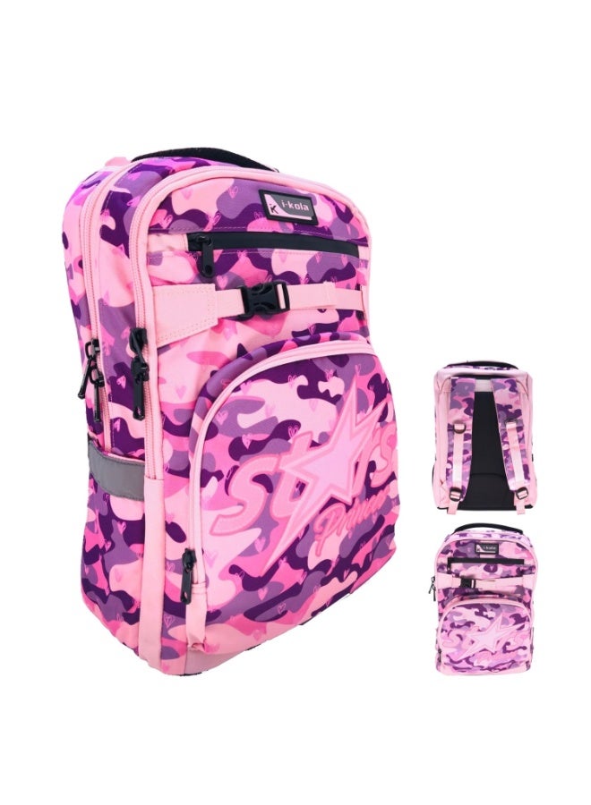 آي-كولا حقيبة ظهر ستار برينسيس للشباب مقاس 18 بوصة للبنات والأولاد - حقيبة مقاومة للماء بثلاثة أقسام مع طباعة على المنضدة (IK954-18BP) - Image 1
