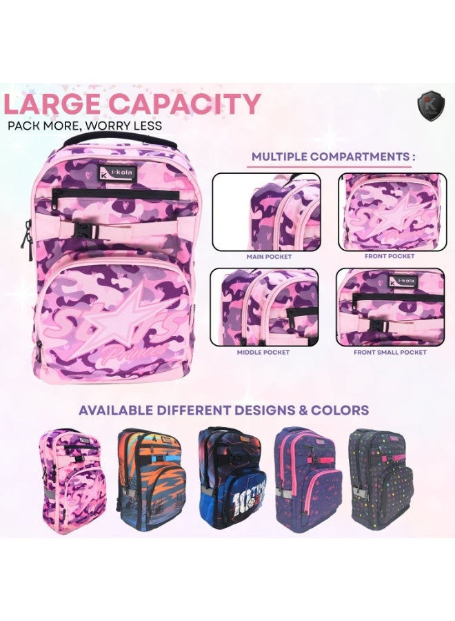 آي-كولا حقيبة ظهر ستار برينسيس للشباب مقاس 18 بوصة للبنات والأولاد - حقيبة مقاومة للماء بثلاثة أقسام مع طباعة على المنضدة (IK954-18BP) - Image 5