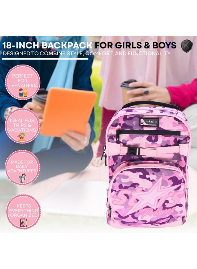 آي-كولا حقيبة ظهر ستار برينسيس للشباب مقاس 18 بوصة للبنات والأولاد - حقيبة مقاومة للماء بثلاثة أقسام مع طباعة على المنضدة (IK954-18BP) - Image 3