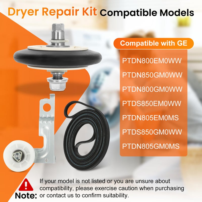 Casmer Dryer Repair Kit Compatible with ge Dryers Includes 4 PCS WE03X10008 Dryer Drum Roller WE12X10011 Dryer Belt and WE12X10013,WE12X10012 Idler Pulley Assembly,Note The Incompatible Models in Figure 6 - Image 4