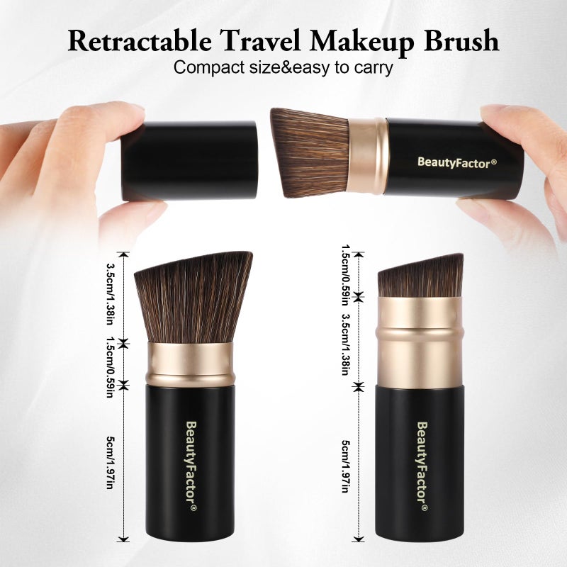 BEAUTYFACTOR Retractable Kabuki Makeup Brush, Angled Top Travel Makeup Brush Portable Powder Brushe for Liquid Cream and Powder Face With Aluminum Handle - Image 2