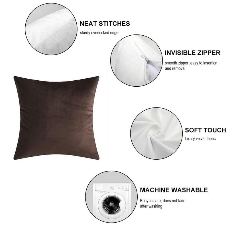 Andreannie Set of 4 Velvet Super Soft Comfortable Solid Decorative Throw Pillow Cover Cushion Case for Sofa Living Room 18 inches,20 inches Square(Brown, 18 x 18-Inch) Â¡ - Image 2