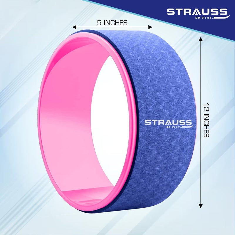 STRAUSS عجلة اليوغا | مثالية للتمدد، والانحناءات الخلفية، والتمارين، والتدليك العميق، وتخفيف آلام الظهر | عجلة دهرما لليوغا مع أقصى درجات الراحة | 12 بوصة، (زرقاء) - Image 4