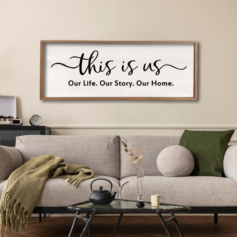 comurdyoThis is us Wall Decor Sign 32'' x 12'' Large Master Bedroom Home Life Story Wood Framed Vintage Family Sign Rustic Plaque Living Room Minimalist Farmhouse Hanging Wall Art (Wood) - Image 3