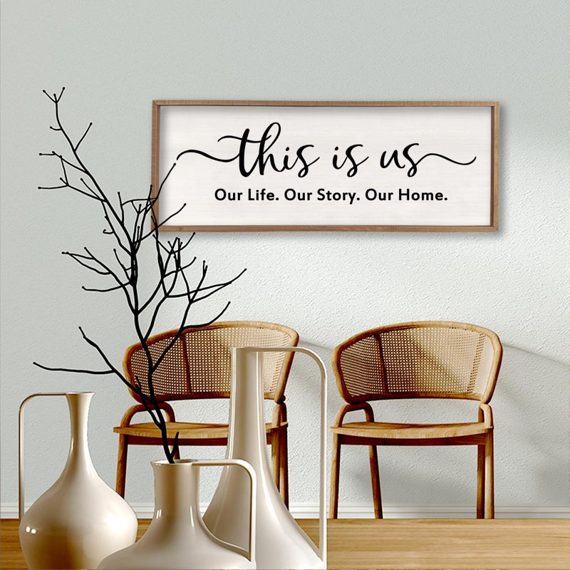 comurdyoThis is us Wall Decor Sign 32'' x 12'' Large Master Bedroom Home Life Story Wood Framed Vintage Family Sign Rustic Plaque Living Room Minimalist Farmhouse Hanging Wall Art (Wood) - Image 4