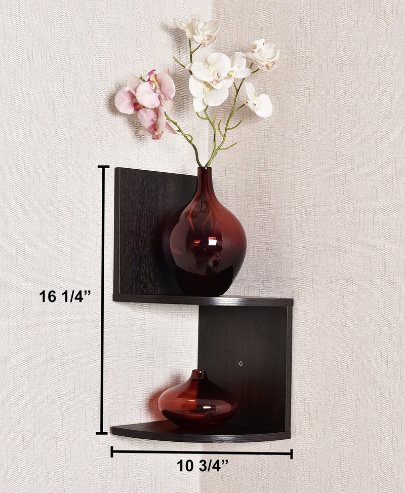 Greenco Corner Shelf, Greenco Modern Design 2 Tier Floating Shelves for Walls, Easy-to-Assemble Corner Shelf Wall Mount for Bedrooms and Living Rooms, Espresso Finish - Image 3