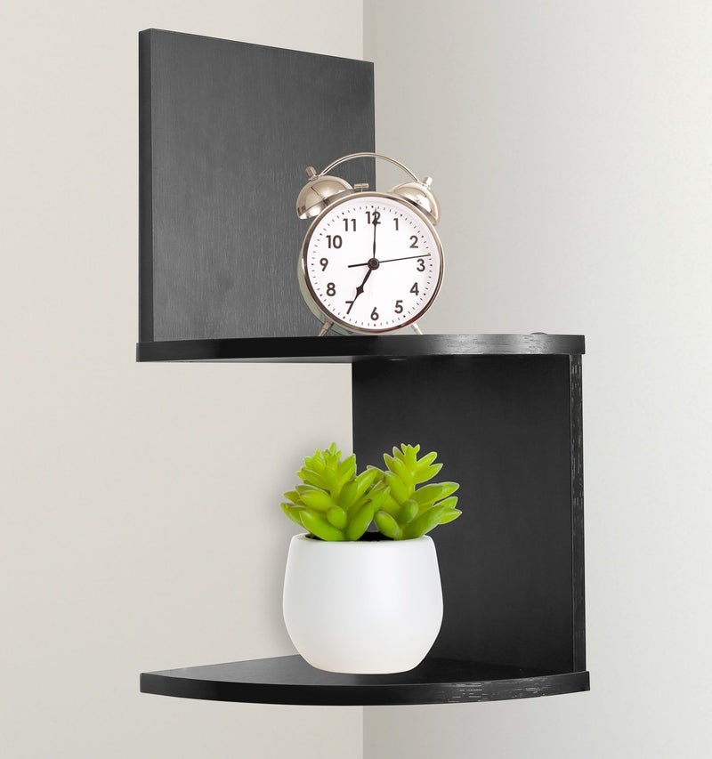 Greenco Corner Shelf, Greenco Modern Design 2 Tier Floating Shelves for Walls, Easy-to-Assemble Corner Shelf Wall Mount for Bedrooms and Living Rooms, Espresso Finish - Image 1