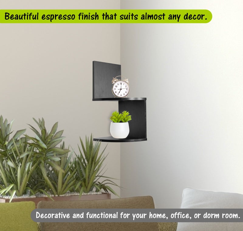 Greenco Corner Shelf, Greenco Modern Design 2 Tier Floating Shelves for Walls, Easy-to-Assemble Corner Shelf Wall Mount for Bedrooms and Living Rooms, Espresso Finish - Image 4