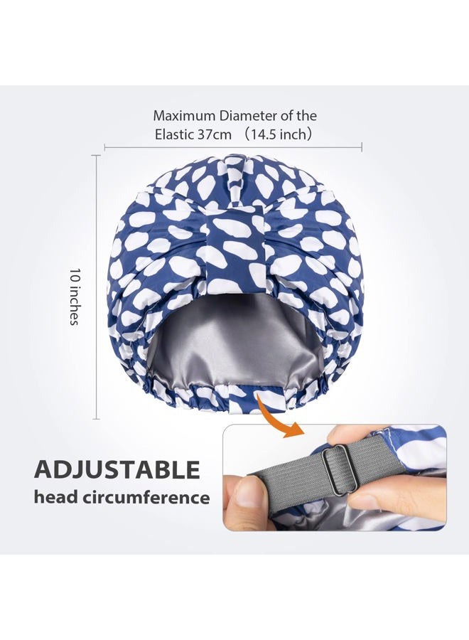 INNELO Luxury Shower Cap for Women Reusable Waterproof, Double Layered Shower Hair Cap with Adjustable Elastic Strap, Large Satin Lined Shower Bath Cap for Long Curly Straight Hair, Blue - Image 3