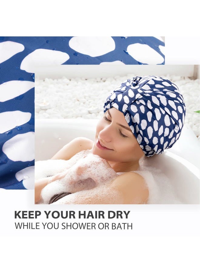 INNELO Luxury Shower Cap for Women Reusable Waterproof, Double Layered Shower Hair Cap with Adjustable Elastic Strap, Large Satin Lined Shower Bath Cap for Long Curly Straight Hair, Blue - Image 5