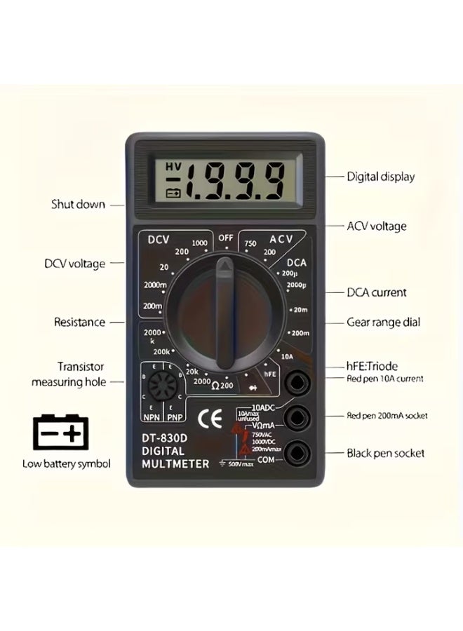 جهاز قياس رقمي متعدد DT-830D، فاحص كهربائي احترافي ذاتي النطاق - Image 3