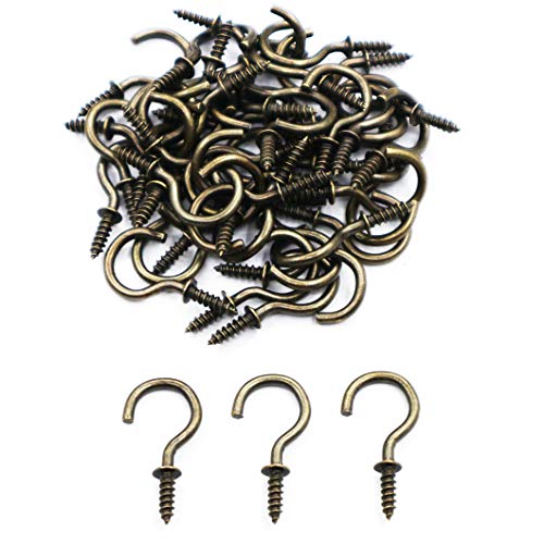 IDEALSV 3/4'' Antique Brass Ceiling Hooks 3/4 Inch Vintage Bronze Cup Hook Screw-in Light Hooks (40 Pack) - Image 1