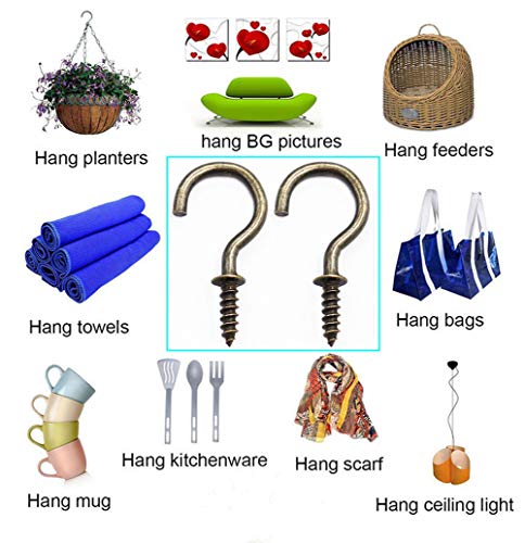 IDEALSV 3/4'' Antique Brass Ceiling Hooks 3/4 Inch Vintage Bronze Cup Hook Screw-in Light Hooks (40 Pack) - Image 5