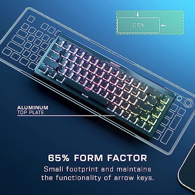 ROCCAT VULCAN II MINI AIR 65% OPTICAL MECHANICAL GAMING KEYBOARD, FULL WIRELESS AND BLUETOOTH CAPABILITIES, CUSTOMIZABLE RGB ILLUMINATION, BUTTON DUPLICATOR, ON-BOARD PROFILES, ALUMINUM PLATE – BLACK - Image 2