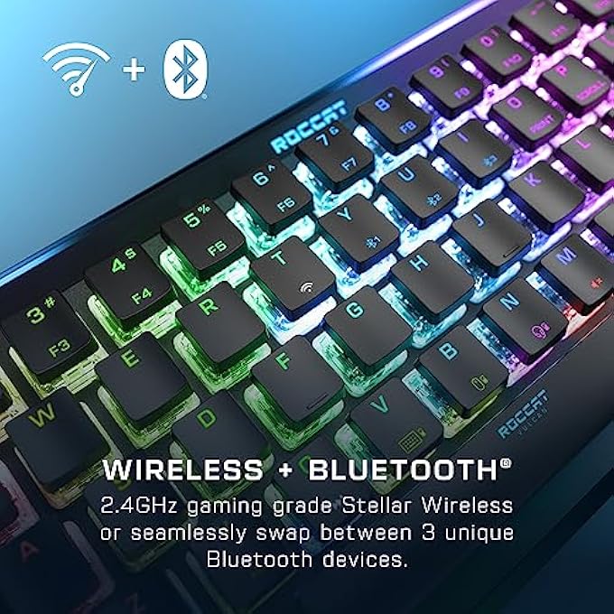 ROCCAT VULCAN II MINI AIR 65% OPTICAL MECHANICAL GAMING KEYBOARD, FULL WIRELESS AND BLUETOOTH CAPABILITIES, CUSTOMIZABLE RGB ILLUMINATION, BUTTON DUPLICATOR, ON-BOARD PROFILES, ALUMINUM PLATE – BLACK - Image 3