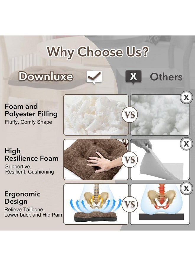 downluxe وسائد كراسي داخلية من داونلوكس لكراسي الطعام، مبطنة ومزخرفة من رغوة الذاكرة، وسائد كراسي المطبخ مع أربطة وقاعدة غير قابلة للانزلاق، 15.5" × 15.5" × 4"، بني، عبوة 4 - Image 5
