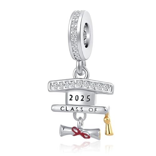 QeenseKc Class of 2025 Graduation Charm Bachelor's Hat Scroll Bead for Pandora Bracelet Necklace - Image 1