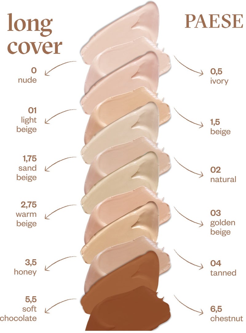 Paese Long Cover Fluid Liquid Foundation, Full Coverage Long Wear Foundation, Vitamin Enriched Hydrating Formula for Sensitive & Dry Skin, Professional Makeup Finish, 01 Light Beige, 30ml - Image 3